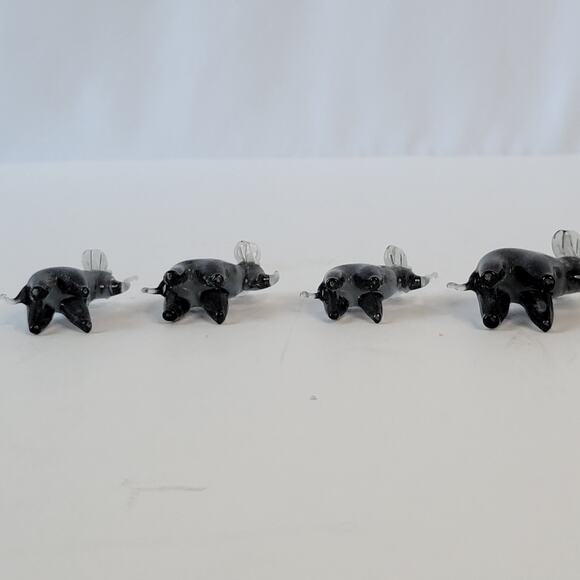 Set of 4 Vintage Handblown Glass Miniature Black Elephant Figurines Family Small - Picture 7 of 8